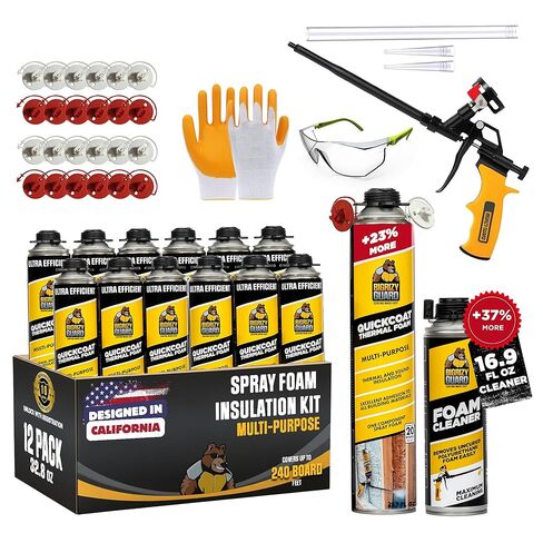 UPGRADED v2.0 Spray Foam Insulation Kit - Closed Cell Spray Foam, 32.8 oz Can, DIY Wide Polyurethane Expanding Sealant for Garage Door, Attic, Covers 240 Board ft(12 Pack, Gun & Cleaner) in Saudi Arabia