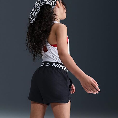 Nike Pro Fleece Big Kids' (Girls') Dri-FIT Shorts (Black/Black/Black/White) in Saudi Arabia