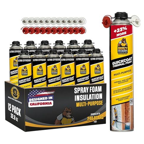 UPGRADED v2.0 Spray Foam Insulation Kit - Closed Cell Spray Foam, 32.8 oz Can, DIY Wide Polyurethane Expanding Sealant for Garage Door, Attic, Covers 240 Board ft(12 Pack, Gun & Cleaner) in Saudi Arabia