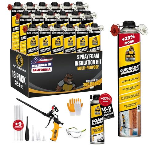 UPGRADED v2.0 Spray Foam Insulation Kit - Closed Cell Spray Foam, 32.8 oz Can, DIY Wide Polyurethane Expanding Sealant for Garage Door, Attic, Covers 240 Board ft(12 Pack, Gun & Cleaner) in Saudi Arabia