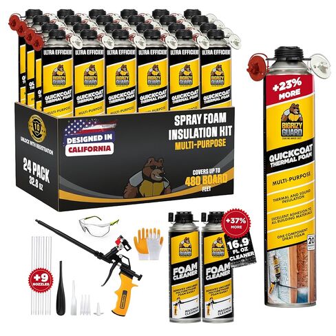 UPGRADED v2.0 Spray Foam Insulation Kit - Closed Cell Spray Foam, 32.8 oz Can, DIY Wide Polyurethane Expanding Sealant for Garage Door, Attic, Covers 240 Board ft(12 Pack, Gun & Cleaner) in Saudi Arabia