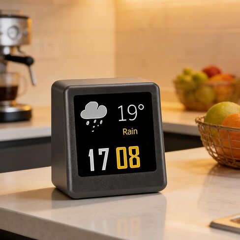 Tiny Digital Clock, LED Display Weather Forecasts, Customizable Daily Essential Photo Albums, Mini Desk Clock for Bedroom Office Car, 1.69 x 1.38 x .57in in Saudi Arabia