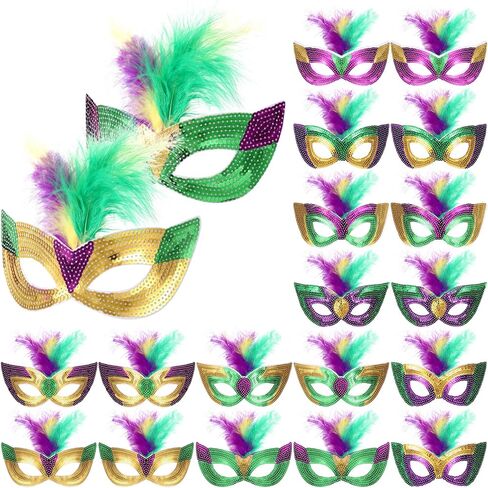 18 Pack Mardi Gras Masks, Carnival Feather Face Masks, Masquerade Mask Costume With Feather, Costume Party Supplies for Women Men in Saudi Arabia