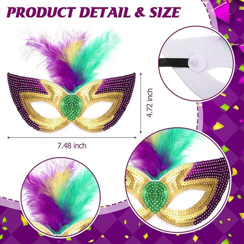 18 Pack Mardi Gras Masks, Carnival Feather Face Masks, Masquerade Mask Costume With Feather, Costume Party Supplies for Women Men in Saudi Arabia