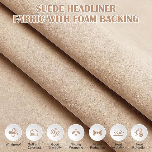 Suede Headliner Fabric 96" x 60" Headliner Material with 1/9" Foam Backing, Automotive Interior Replacement Upholstery Material for Car, Truck, SUV, RV, Boat & Home DIY Roof Repair (Beige) in Saudi Arabia