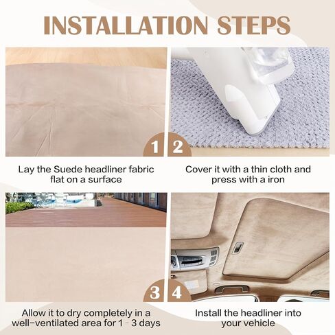 Suede Headliner Fabric 96" x 60" Headliner Material with 1/9" Foam Backing, Automotive Interior Replacement Upholstery Material for Car, Truck, SUV, RV, Boat & Home DIY Roof Repair (Beige) in Saudi Arabia
