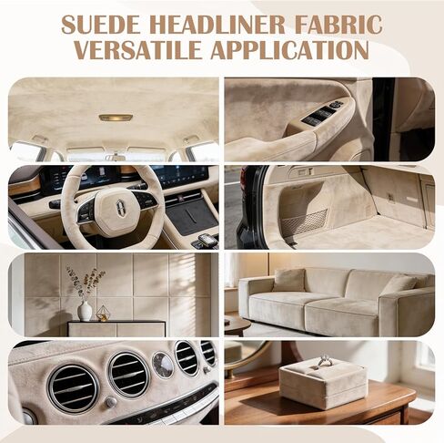Suede Headliner Fabric 96" x 60" Headliner Material with 1/9" Foam Backing, Automotive Interior Replacement Upholstery Material for Car, Truck, SUV, RV, Boat & Home DIY Roof Repair (Beige) in Saudi Arabia