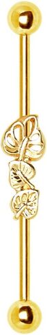 Pierced Owl Gold Plated Leaf Trio Industrial Barbell in Saudi Arabia