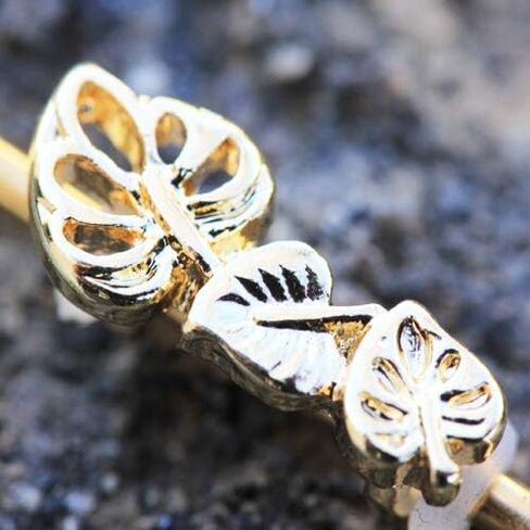 Pierced Owl Gold Plated Leaf Trio Industrial Barbell in Saudi Arabia