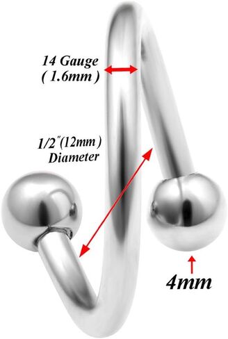 4pcs 14g Spiral Twisted Barbell Tragus Lip Cartilage Eyebrow Helix Tragus Hoop Surgical Steel Ear Gauges 4mm Balls Pick Size (4 Pcs(1/2 inch 12mm)) in Saudi Arabia
