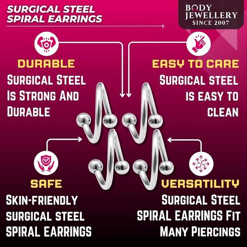 4pcs 14g Spiral Twisted Barbell Tragus Lip Cartilage Eyebrow Helix Tragus Hoop Surgical Steel Ear Gauges 4mm Balls Pick Size (4 Pcs(1/2 inch 12mm)) in Saudi Arabia