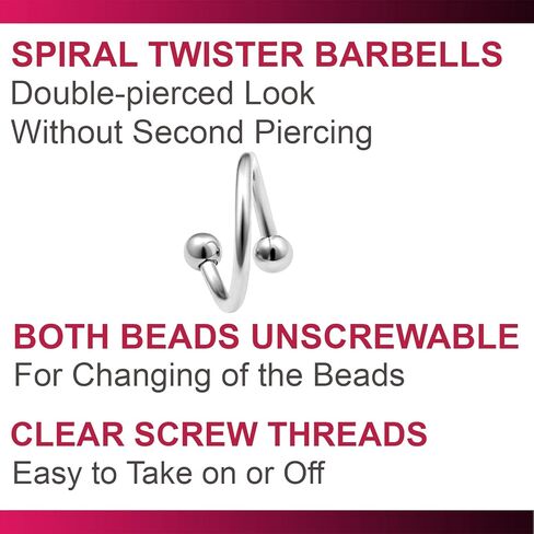 4pcs 14g Spiral Twisted Barbell Tragus Lip Cartilage Eyebrow Helix Tragus Hoop Surgical Steel Ear Gauges 4mm Balls Pick Size (4 Pcs(1/2 inch 12mm)) in Saudi Arabia