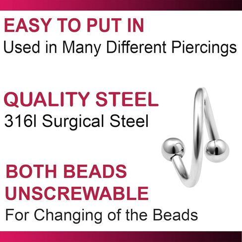 4pcs 14g Spiral Twisted Barbell Tragus Lip Cartilage Eyebrow Helix Tragus Hoop Surgical Steel Ear Gauges 4mm Balls Pick Size (4 Pcs(1/2 inch 12mm)) in Saudi Arabia