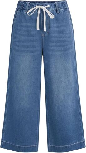 Denim Capris for Women Drawstring Solid Color Wide Legs Fashion Casual Comfort Capri with Pockets 2026 Beach in Saudi Arabia