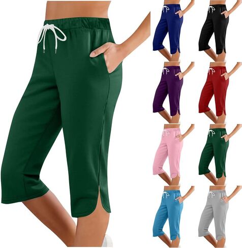 Women Capri Pants Summer Cut Out Side Casual Fashion Drawstring Soft Comfort Capris Workout Running Cropped Jogger in Saudi Arabia