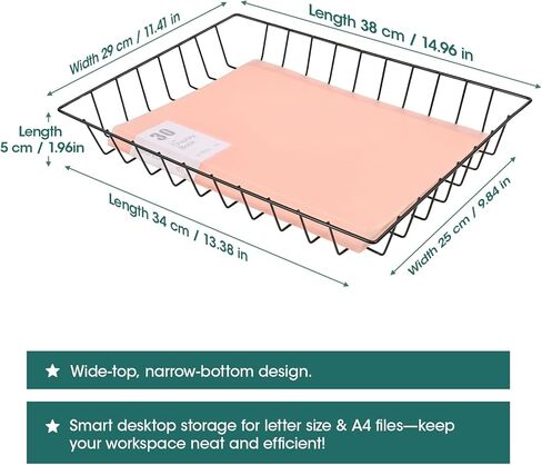 سلة ملفات سلكية لملحقات المكتب - منظم إطار مفتوح مدبب كبير جدًا مقاس A4 وحجم الحروف والمجلات والمجلدات - صينية سطح مكتب حديدية سوداء لامعة للمكتب والمدرسة والمنزل in Kuwait