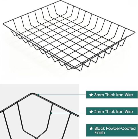 سلة ملفات سلكية لملحقات المكتب - منظم إطار مفتوح مدبب كبير جدًا مقاس A4 وحجم الحروف والمجلات والمجلدات - صينية سطح مكتب حديدية سوداء لامعة للمكتب والمدرسة والمنزل in Kuwait