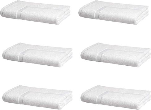 AmazonCommercial Premium 100% Cotton Bath Towel Mat Set, Pack of 6, 684 GSM, White, 30" x 20" in Kuwait