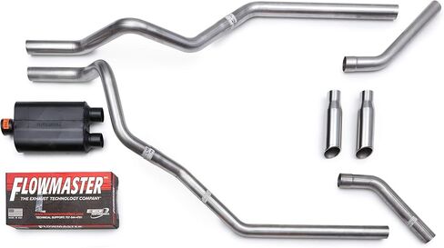 مجموعة عادم الشاحنة المزدوجة Flowmaster الأصلية ذات 40 مغزلًا والمنحنية بالكامل من الفولاذ المقاوم للصدأ مع أطراف in Kuwait