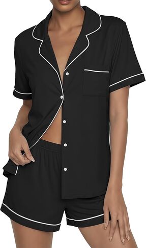 Ekouaer Womens Pajama Sets Button Up Summer Cute Pjs 2 Piece Short Sleeve Sleepwear Lounge Set S-XXL in Kuwait