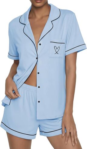 طقم بيجامة نسائي من Ekouaer بأزرار للصيف لطيف Pjs مكون من قطعتين بأكمام قصيرة طقم صالة النوم S-XXL in Kuwait