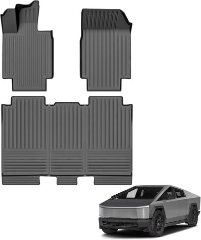 PM Auto Floor Mats Compatible with Tesla Cybertruck 2024-2025, All Weather Floor Liners Durable TPE Custom Fit for Cybertruck 1st & 2nd Row Floor Mat, Black-3PCS in Kuwait