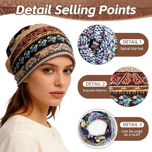 Women's Slouchy Beanie Hat Chemo Caps Cancer Headwear Hats Turban Baggy Sleeping Cap Boho Hats in Saudi Arabia