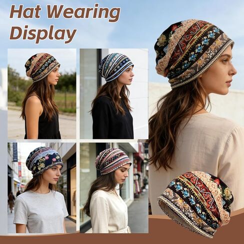 Women's Slouchy Beanie Hat Chemo Caps Cancer Headwear Hats Turban Baggy Sleeping Cap Boho Hats in Saudi Arabia