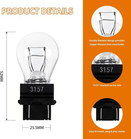 2 قطعة سيارة 3157 لمبة، 12 فولت P27-7W 3000K أبيض، عمر طويل مصغر بدوره إشارة لمبات الخلفية الذيل / الفرامل / عكس / تشغيل استبدال لمبة الضوء للسيارات والشاحنات وسيارات الدفع الرباعي in Kuwait