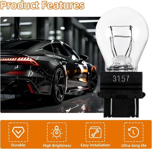 2 قطعة سيارة 3157 لمبة، 12 فولت P27-7W 3000K أبيض، عمر طويل مصغر بدوره إشارة لمبات الخلفية الذيل / الفرامل / عكس / تشغيل استبدال لمبة الضوء للسيارات والشاحنات وسيارات الدفع الرباعي in Kuwait