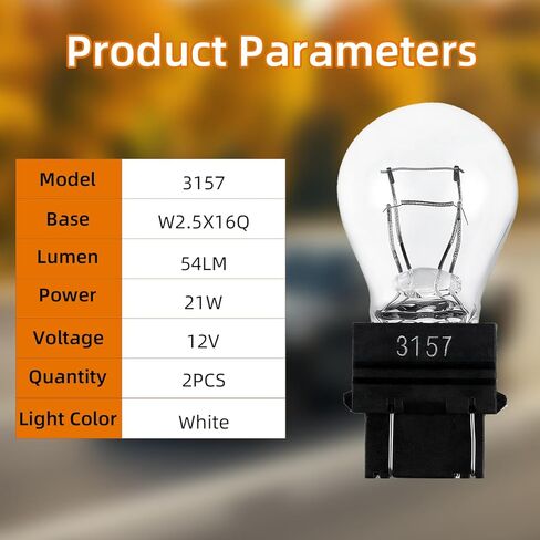2 قطعة سيارة 3157 لمبة، 12 فولت P27-7W 3000K أبيض، عمر طويل مصغر بدوره إشارة لمبات الخلفية الذيل / الفرامل / عكس / تشغيل استبدال لمبة الضوء للسيارات والشاحنات وسيارات الدفع الرباعي in Kuwait