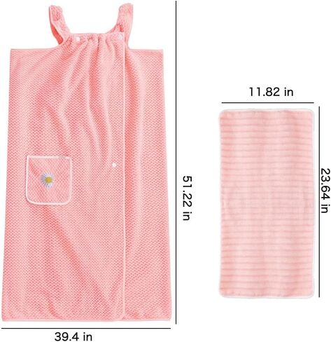 Women's Robes,Pink Robes for Women,Wearable Bath Towel Coral Soft Fleece Bathtub with Pocket Shower Dress and 1Coral Fleece Towel in Saudi Arabia