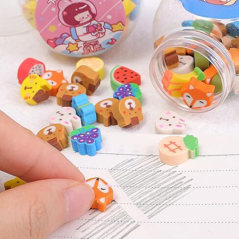 50Pcs/Bottle Multicolor Mini Rubber Cartoon Animal Fruit Pencil Erasers for Women Men, Cute Erasers Caps for Pencil, Party Gifts for Friends Random Style (5.5x5.3cm) in Saudi Arabia