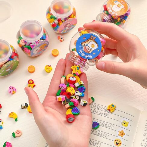 50Pcs/Bottle Multicolor Mini Rubber Cartoon Animal Fruit Pencil Erasers for Women Men, Cute Erasers Caps for Pencil, Party Gifts for Friends Random Style (5.5x5.3cm) in Saudi Arabia