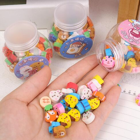 50Pcs/Bottle Multicolor Mini Rubber Cartoon Animal Fruit Pencil Erasers for Women Men, Cute Erasers Caps for Pencil, Party Gifts for Friends Random Style (5.5x5.3cm) in Saudi Arabia