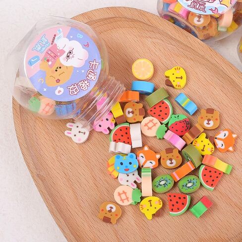 50Pcs/Bottle Multicolor Mini Rubber Cartoon Animal Fruit Pencil Erasers for Women Men, Cute Erasers Caps for Pencil, Party Gifts for Friends Random Style (5.5x5.3cm) in Saudi Arabia