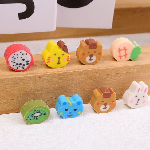 50Pcs/Bottle Multicolor Mini Rubber Cartoon Animal Fruit Pencil Erasers for Women Men, Cute Erasers Caps for Pencil, Party Gifts for Friends Random Style (5.5x5.3cm) in Saudi Arabia