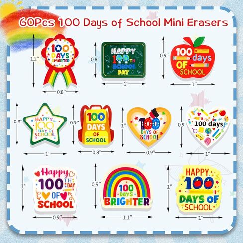 Ceiba Tree 60pcs 100 Days of School Erasers Bulk Happy 100th Day of School Mini Erasers for Kids Student Classroom Prizes Homework Rewards Supplies Party Favors in Saudi Arabia