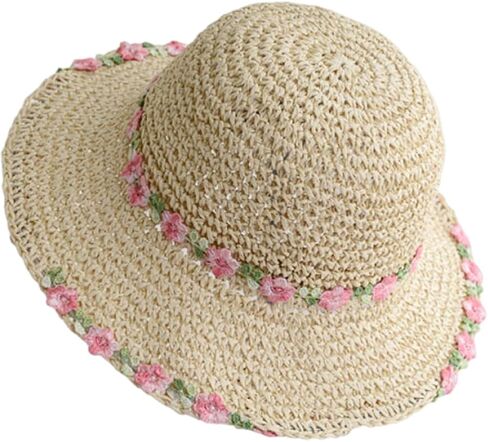 قبعات الشمس للفتيات بلون سادة من القش قبعة للأطفال بحافة واسعة للحماية من الشمس قبعة الشاطئ مع فيونكة UPF 50 قبعة دلو 3-7 سنوات in Kuwait