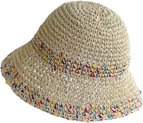 Girls Sun Hats Solid Color Straw Hat Kids Wide Brim Sun Protection Beach Cap with Bow UPF 50 Bucket Hat 3-7 Years in Saudi Arabia