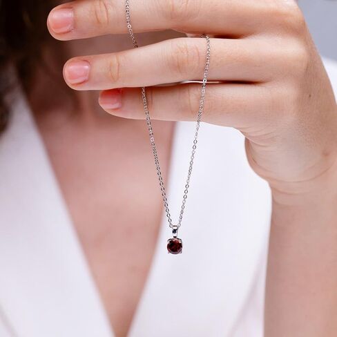 Angara Round Garnet Solitaire Necklace in Sterling Silver/14K Solid Gold/Platinum | Natural Prong-Set Garnet Pendant for Women | January Birthday Gemstone Jewelry Gift in Saudi Arabia