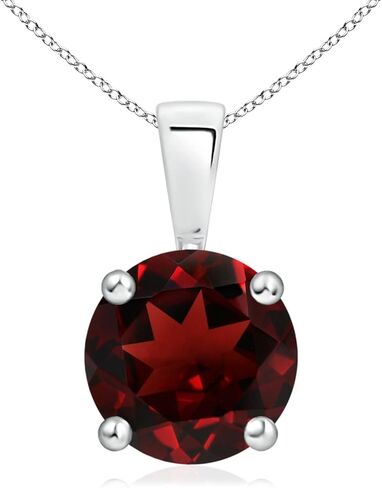 Angara Round Garnet Solitaire Necklace in Sterling Silver/14K Solid Gold/Platinum | Natural Prong-Set Garnet Pendant for Women | January Birthday Gemstone Jewelry Gift in Saudi Arabia