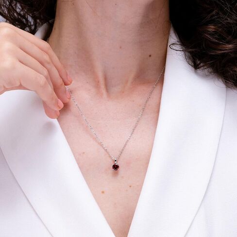 Angara Round Garnet Solitaire Necklace in Sterling Silver/14K Solid Gold/Platinum | Natural Prong-Set Garnet Pendant for Women | January Birthday Gemstone Jewelry Gift in Saudi Arabia