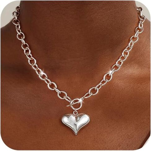 قلادة على شكل قلب ذهبي للنساء - قلادة على شكل قلب مطلية بالذهب عيار 14 قيراط مع مشبك تبديل، سلسلة ربط بيضاوية، هدية مجوهرات حب عصرية وأنيقة وغير مشوهة in Kuwait