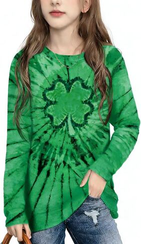 Kids St Patricks Day Shirt Girls Shamrock Clover Graphic Shirt St. Patty's Long Sleeve Tops Saint Patricks Outfit 5-14Y in Saudi Arabia