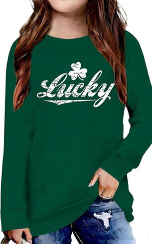 Kids St Patricks Day Shirt Girls Shamrock Clover Graphic Shirt St. Patty's Long Sleeve Tops Saint Patricks Outfit 5-14Y in Saudi Arabia