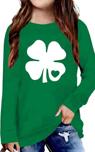 Kids St Patricks Day Shirt Girls Shamrock Clover Graphic Shirt St. Patty's Long Sleeve Tops Saint Patricks Outfit 5-14Y in Saudi Arabia