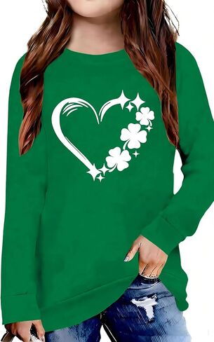 Kids St Patricks Day Shirt Girls Shamrock Clover Graphic Shirt St. Patty's Long Sleeve Tops Saint Patricks Outfit 5-14Y in Saudi Arabia