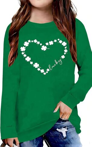 Kids St Patricks Day Shirt Girls Shamrock Clover Graphic Shirt St. Patty's Long Sleeve Tops Saint Patricks Outfit 5-14Y in Saudi Arabia