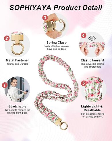 Scrunchie Lanyard for ID Badge Holder, Cute Teacher Lanyard for Women with 2 Card Clear Badge Holder (Pink Floral) in Kuwait